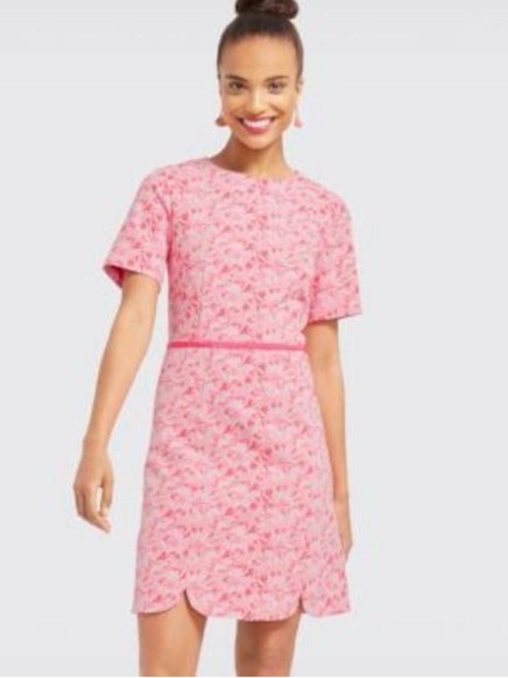 Draper James Hot Pink Floral Short-Sleeve Scallop Hem Dress